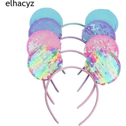 10pcs/lot Reversible Sequins Fashion Party Wear Hair Hoop Glitter Sequins Mouse Ears Girls Hair Band Women DIY Hair Accessories