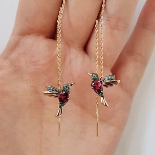 2PCS New Fashion Little Bird Drop Long Hanging Earrings for Women Elegant Girl Tassel Earring Stylish Jewelry Personality Gift