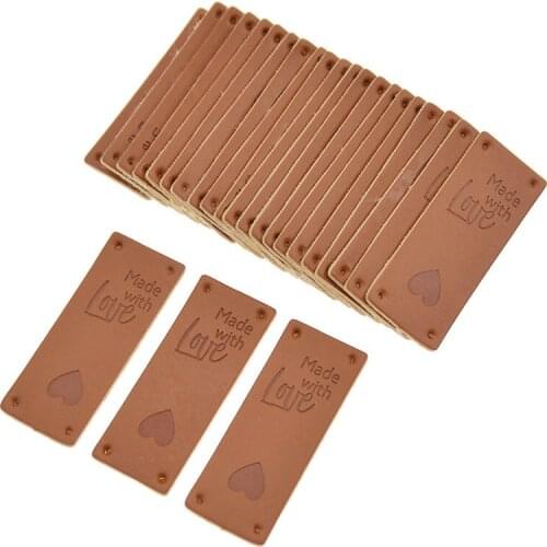 24PCS/lot Letter Pattern Faux PU Leather Labels DIY Handmade Crafts Quilting Bags Clothing Decoration Tags Materials