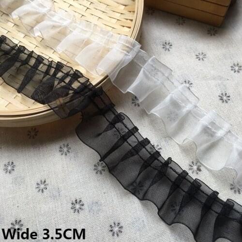 3.5CM Wide White Black Tulle Organza 3d Pleated Lace Fabric Collar Cuffs Wavy Edge Trim Garment Headwear DIY Sewing Material