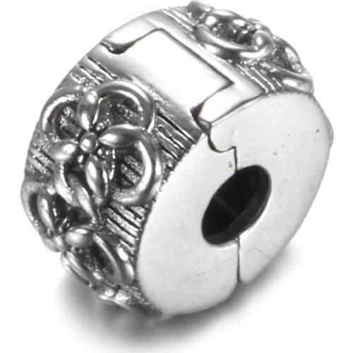 Authentic S925 Silver Stopper Bead fit Lady Bracelets Flower Pattern Clip Charm DIY Jewelry