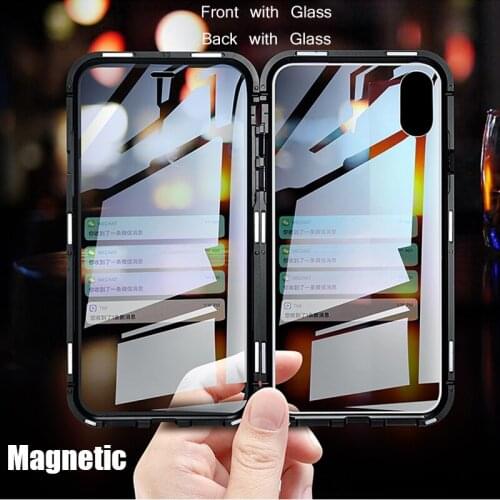 For iphone xs max Case 360 Front+Back double-sided Tempered Glass Case for iphone xr Magnetic Metal Cover for iphone xs max
