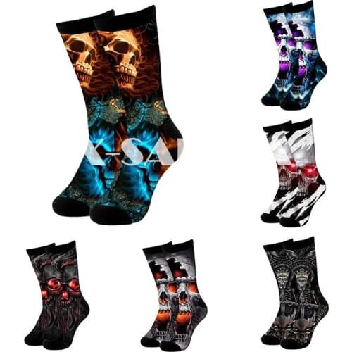 Skull Head Viking Trippy 3D Fashion Long High Socks Cycling Casual Novelty Men Women Cotton Funny Colorful Leg Calf Cotton-7