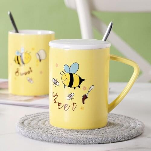 Porcelain Office Tea Cup with Lid Lovely Large-capacity Ceramic Water Cup Cartoon Design Tazas De Cafe Creativas Coffee Mug