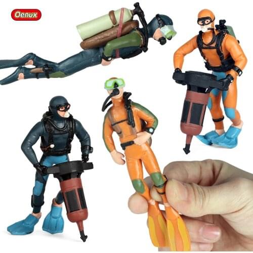 Oenux Aquarium Diver Farm Staff Farmer Worker Figurines Miniature Animals Model Action Figure Home Decoration Educational Toy