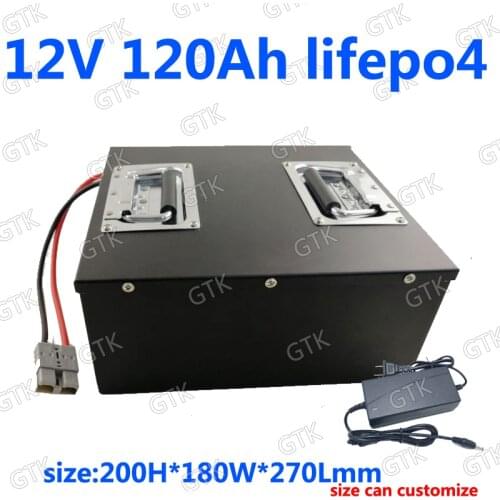 GTK Lifepo4 12V 120AH lithium battery BMS 12.6V for backup power boat inverter car golf cart RV Fire Fighting +10A Charger