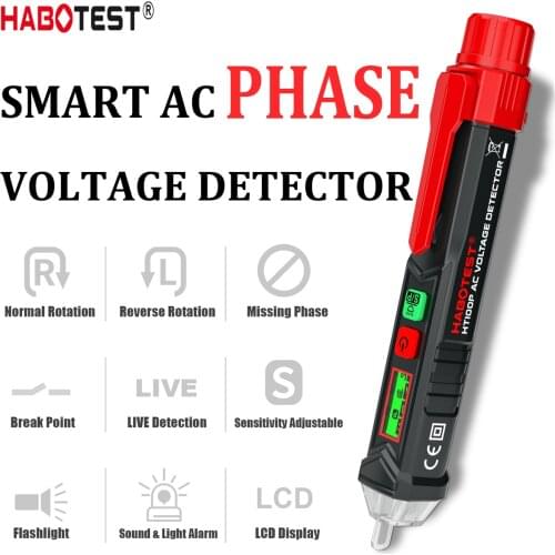 HABOTEST Smart AC Voltage Meter Indicator Detector Tester Pen Non Contact Sensor 12V-1000V Sensitivity Adjustable Flashlight