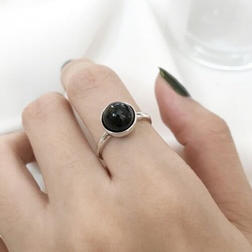 925 Sterling Silver Black Agate Gemstone Signet Ring Natural Stones Semi-precious Cabochons Silver Stacking Ring For Mum , Wife