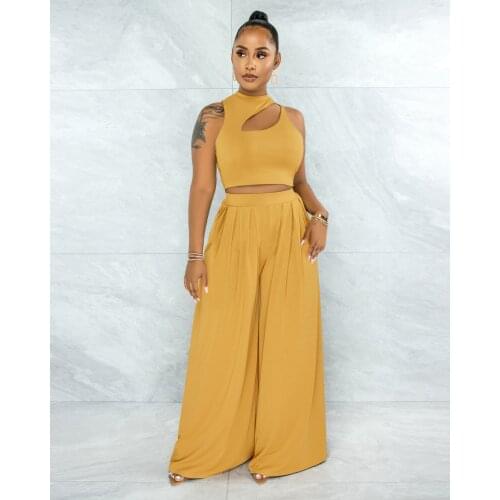 Echoine Sleeveless Crop Top Wide Leg Pants Set Two Piece Set Elegant Sexy Party Clubwear Outfits Casual Matching Set Summer