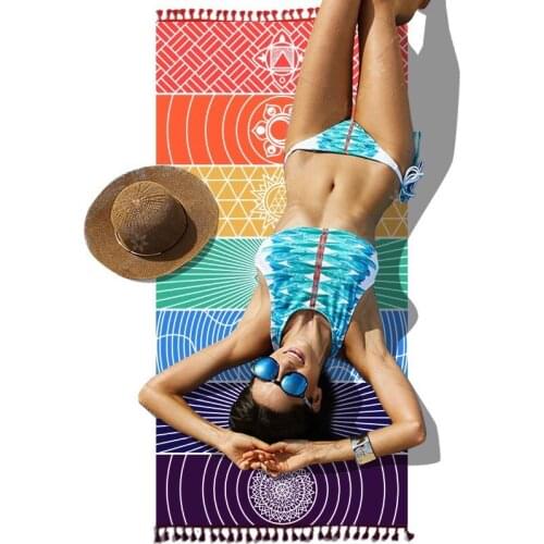 Yoga Mat Beach Towel Tassel Rainbow 7 Chakra Stripes Summer Beach Bath Towel Mandala Blanket Travel Sunscreen Shawl Boho Towels