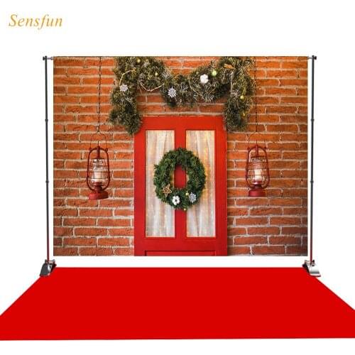 LEVOO new photo backdrop Christmas Brick wall lantern red door background nature photocall photo studio shoot prop
