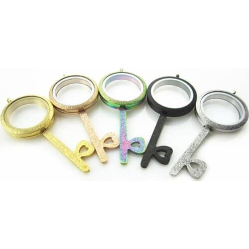 Fashion 30mm 10pcs Glitter Key Floating Memory Locket Necklace Round Living Screw Twist Glass Lockets Without Chain Wholesale