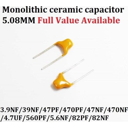 50PCS Monolithic Multilayer ceramic capacitor 392/393/470/471/473/474/475/561/562/820/823 3.9NF/39NF/47PF/470PF/4.7UF 50V 5.08MM