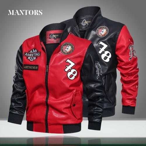 2021 Autumn Winter Mens Leather Jacket Casual Fashion Stand Collar Motorcycle Jackets Men Slim PU Coats Zipper Splice Printing