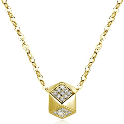 SILVERHOO Sterling Silver 925 Jewelry Geometry Pendant Necklaces For Women Trendy 5A+ Zircon CZ Gold Necklace Wedding Gift Best