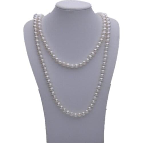 A Freshwater Pearl white near round 7-8mm long sweater Necklace 140-200cm for women xmas gift