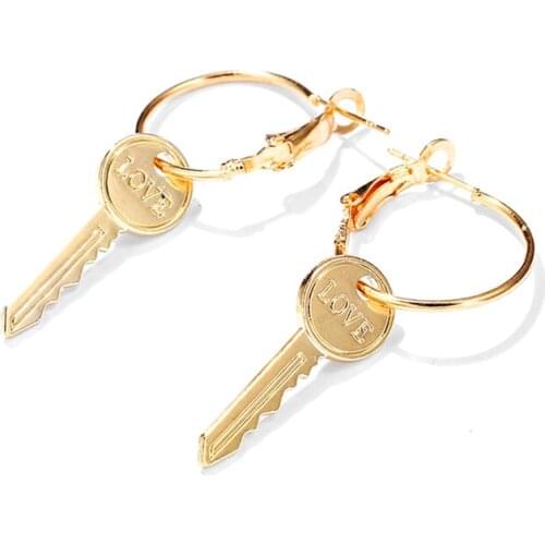 1Pair Key Earrings Women Jewelry Creative Simple Vintage Personalise English Letter Love Key Unisex Earrings