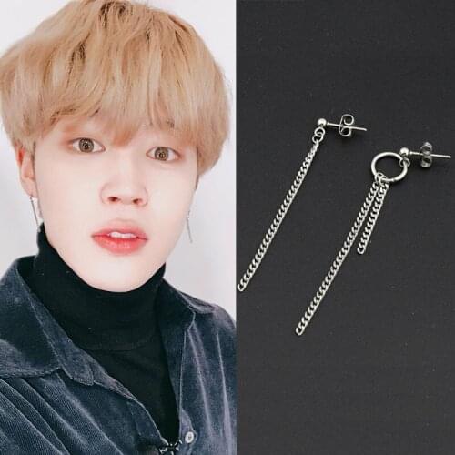 New Korea Men Punk Stud Earrings Stainless Steel Tassel Chain Pendant Rock Hip Hop Street Trend Hipster Asymmetry Earring Unisex
