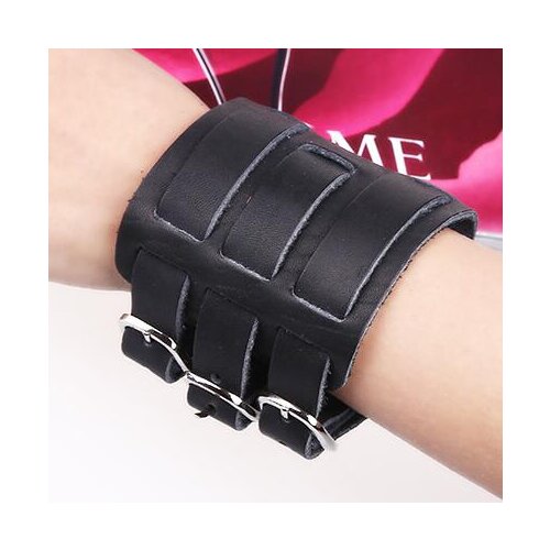 Punk Rock Black Wide Leather Bracelet Cuff Fashion Charm Buckle Wrap Bangle Wristband Belt Women Men Biker Retro Vintage Jewelry
