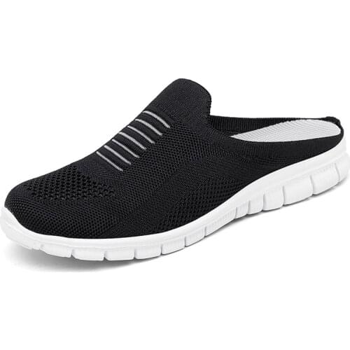 Women lightweight Round Toe Mules Flats Soft House Slippers Female Slides Black Summer Shoes Casual Breathable Mesh Lazy Shoes