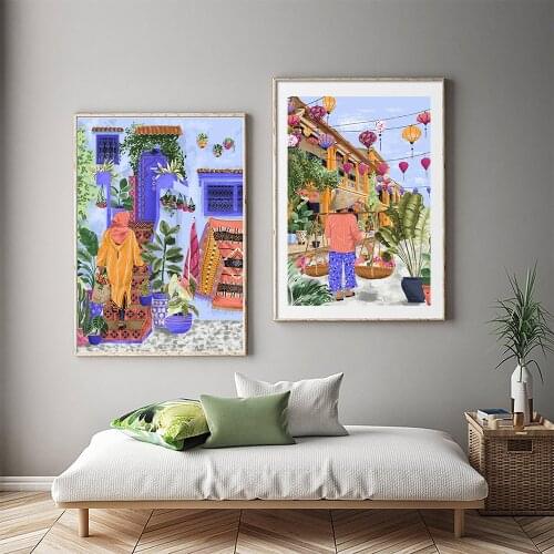 Modern Abstract Vietnam Woman Wall Art Canvas Painting Tropical Plant Botanical Picture Posters and Prints Boho Gallery Home