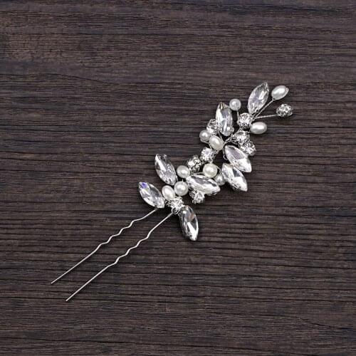 Bridal Jewelry Pearl Rhinestone Hair Accessories Wedding Dress Headdress Handmade Pearl Crystal Hair Bun Pins U-Clip Wedding