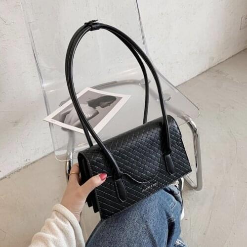 Woven pattern solid color PU leather shoulder bag women 2020 simple handbags women fashion handbags women handbags