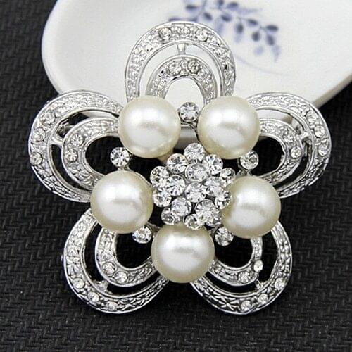 Cheap Price Wholesale Vintage Fashion Pretty Imitation Pearl And Crystal Floral Brooch For Wedding Women Fashion Jewelry