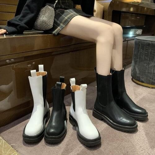 Platform Botas desnudas Women 2020 Chunky Heel Black White Boots Brand Designer Chelsea Boots Women Boots Winter Shoes