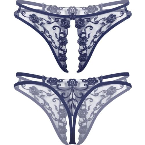 Women Hot Erotic Open Crotch Panties Sexy Lingerie Thong Porn Lace Transparent T-Back Underwear Hollow Out Crotchless Sex Briefs
