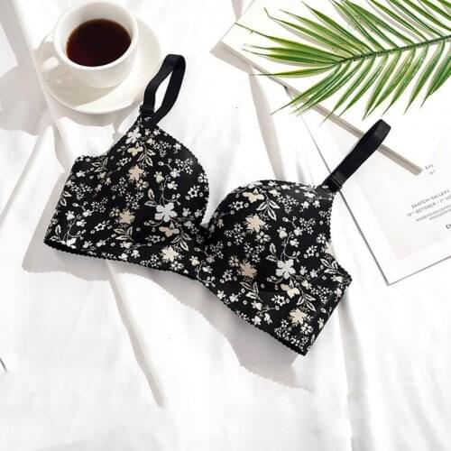 Floral Print Padded Bra Seamless Skin-friendly Women Brassiere Gathering Wireless Bras for Daily Wear