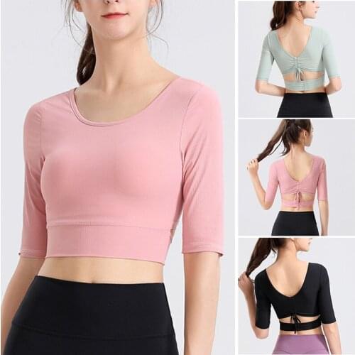 Womens Plain Backless Top Yoga Sport Long Sleeved Shirts Slim Anti-sweat Fitness Workout Gym Cropped Tops SAL99