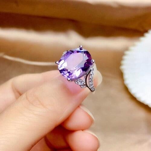 New original natural amethyst opening adjustable ring big dove egg cut face light luxury charm lady brand silver jewelry