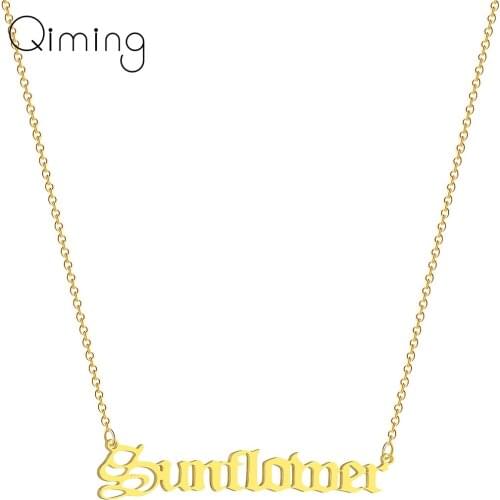 Lovely Letter Sunflower Necklace Women Statement Jewelry Accessories Old English Letter Gold Fashion Pendant Necklace