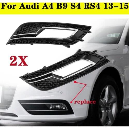 1 Pair Fog Lamp Grill Grille with Bright Strips 8K0807681K 8K0807682K For Audi A4 B9 S4 RS4 13-15 Car Accessories