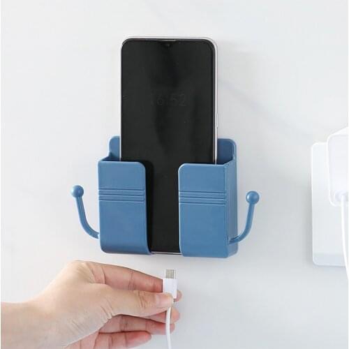 1PC Wall Mounted Organizer Storage Box Remote Control Mounted Mobile Phone Plug Wall Holder Charging Multifunction Holder Stand