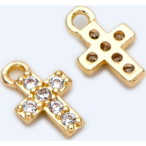 10pcs Micro Paved Cross Charm Pendants 8x5mm For DIY Jewelry Making Accessories Supplies (GB-1563)