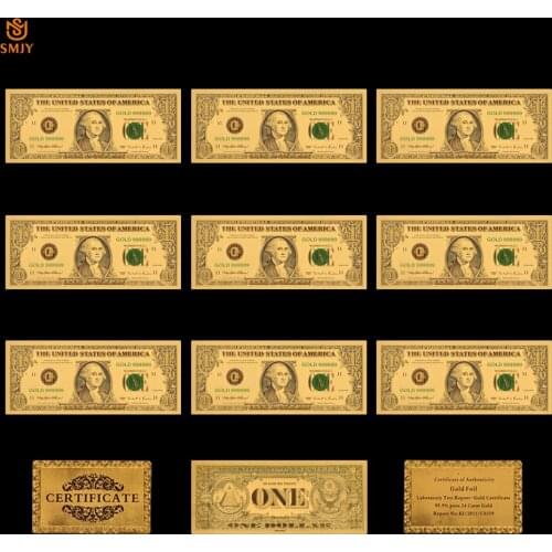 10PCS/Lot 24k Gold Foil 1 Dollar Banknote Gold Plated Fake Paper Money Collections And Business Gift
