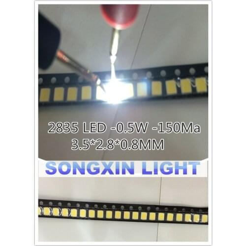 100PCS 2835 LED 0.5W White SMD/SMT PLCC-2 2835 White 150Ma 50-65lm 6000-6500K 2835 diodes High Power LED Ultra Bright SMD LED