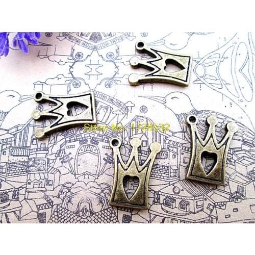 12pcs heart crown Charms Antique bronze Tone heart crown charm pendants 21x17mm