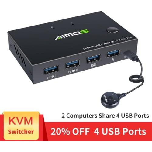 2 in 1 Out 4K USB HDMI-compatible KVM Switch Box for 2 PC Sharing Keyboard Mouse Printer Plug Play Video Display USB Splitter