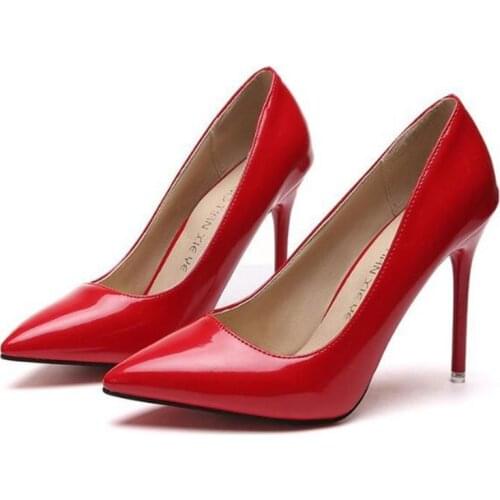 2020 HOT Women Shoes Pointed Toe Pumps Patent Leather Dress High Heels Boat Shoes Wedding Shoes Zapatos Mujer Blue White