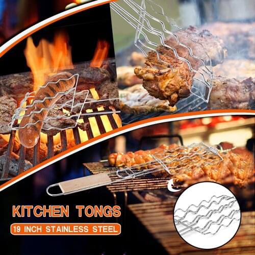 2021 Creative Barbecue Clip Kitchen Tools 19 Inch Stainless Steel Kitchen Tongs With Wooden Handle And Lock Ring Bbq Etc