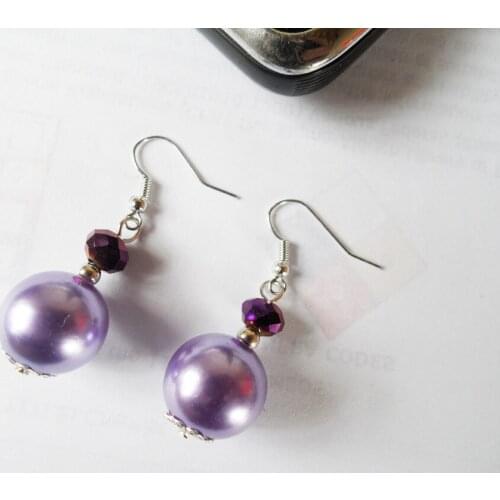 2020 New model girls & women Purple crystal big pearl earrings,hot style purple crystal and pearl earring fine quality