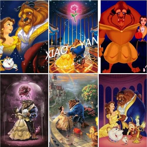 Disney 5D DIY Diamond Painting Beauty and The Beast Movie Scene Full Circle Diamond Embroidery Handmade Interior Decoration