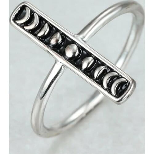 Male Female Vintage Black Enamel Thin Ring Classic Silver Color Engagement Ring Fashion Moon Small Wedding Ring For Women Men