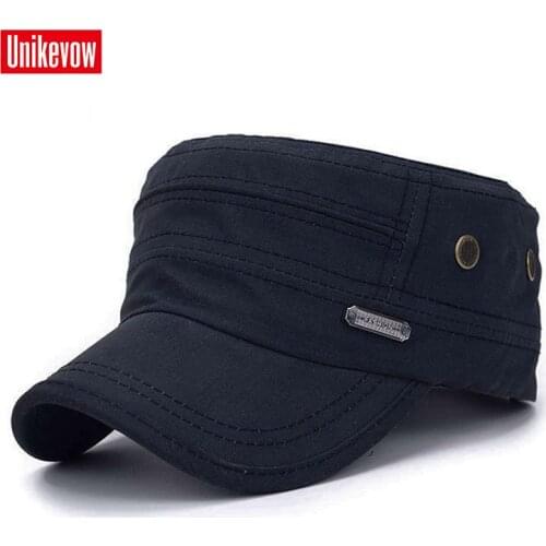 UNIKEVOW Cotton Army Cap Patchwork Flat top Hat for men and women Military cap fashion sport breathable cap