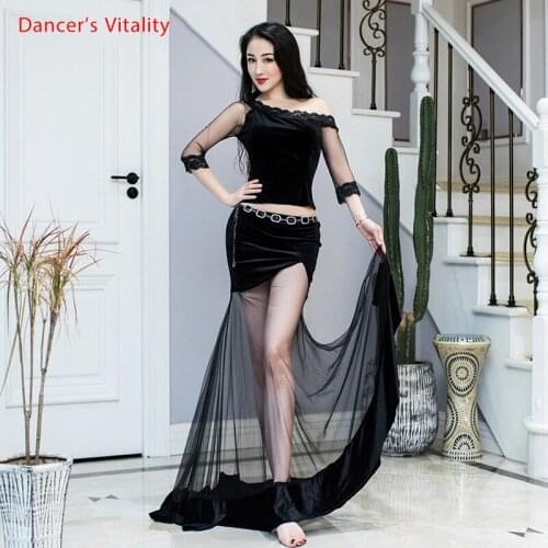 Belly Dance Suit Velvet Top Mesh Stitching Long Skirt Practice Clothes Set Female Adult Profession Performance Clothing