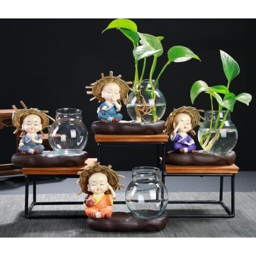 Langli Lulu Hydroponic Resin Straw Hat Little Monk Creative Vase Home Hotel Copper Coin Grass Ceramic Flower Pot Vase
