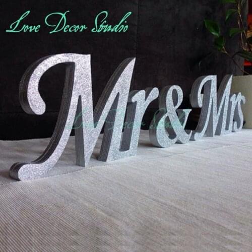 Mrs& Mr silver glitter sweetheart table decoration. Wedding sign set. Sweetheart table decor signsLarge Thick Mr & Mrs Sign